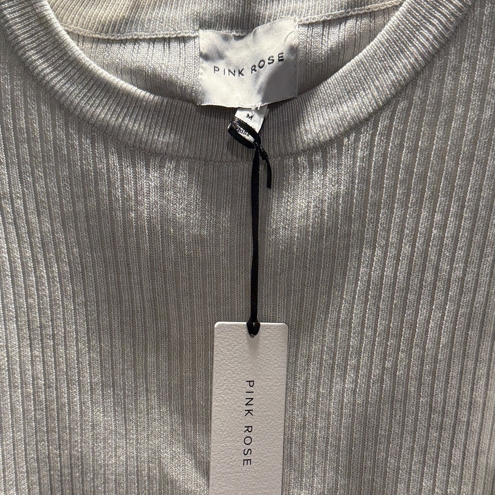 Pink Rose Light Gray Ribbed Top - Picture 2 of 3